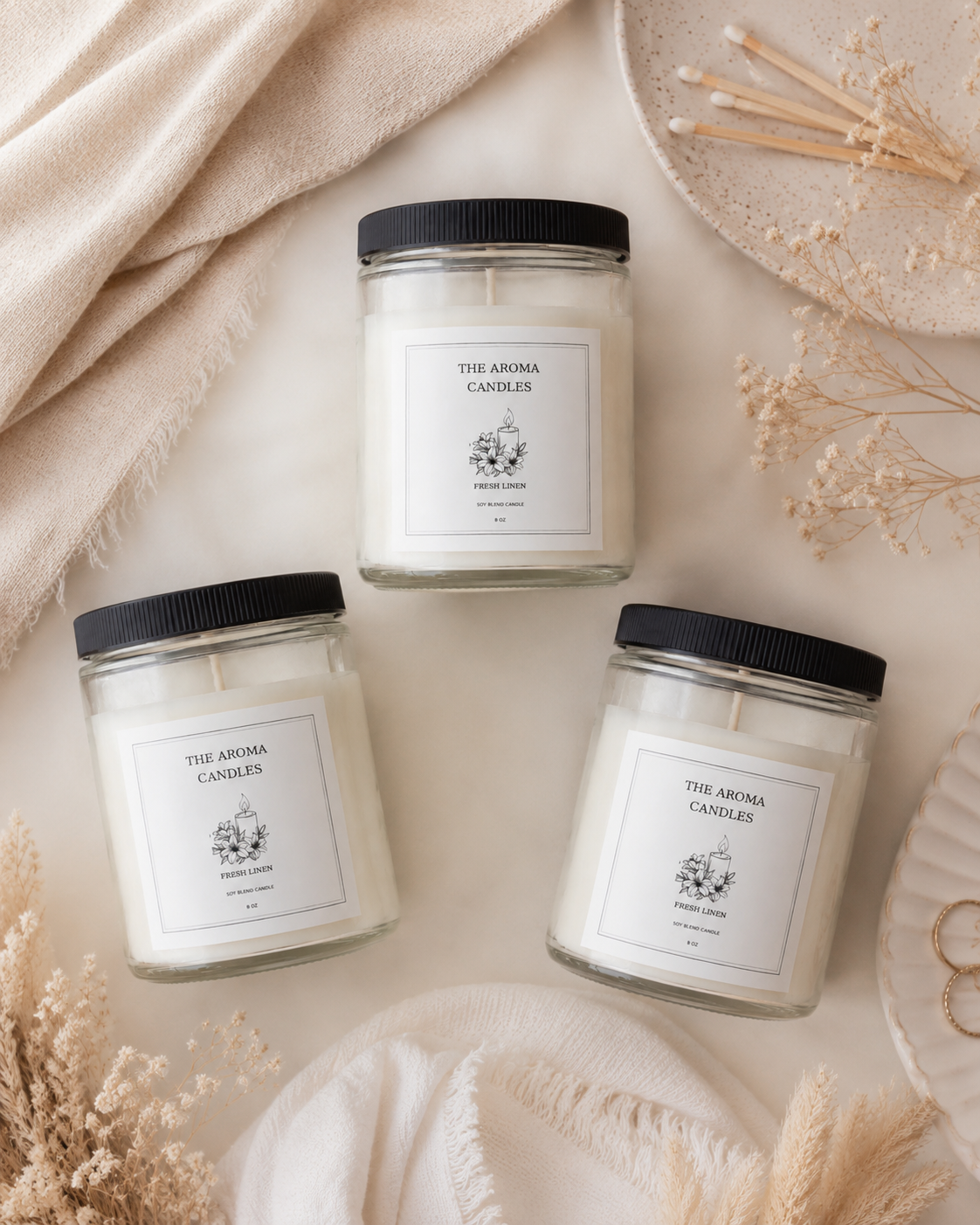 Fresh Linen Soy Blend Candle Set – 3 Pack