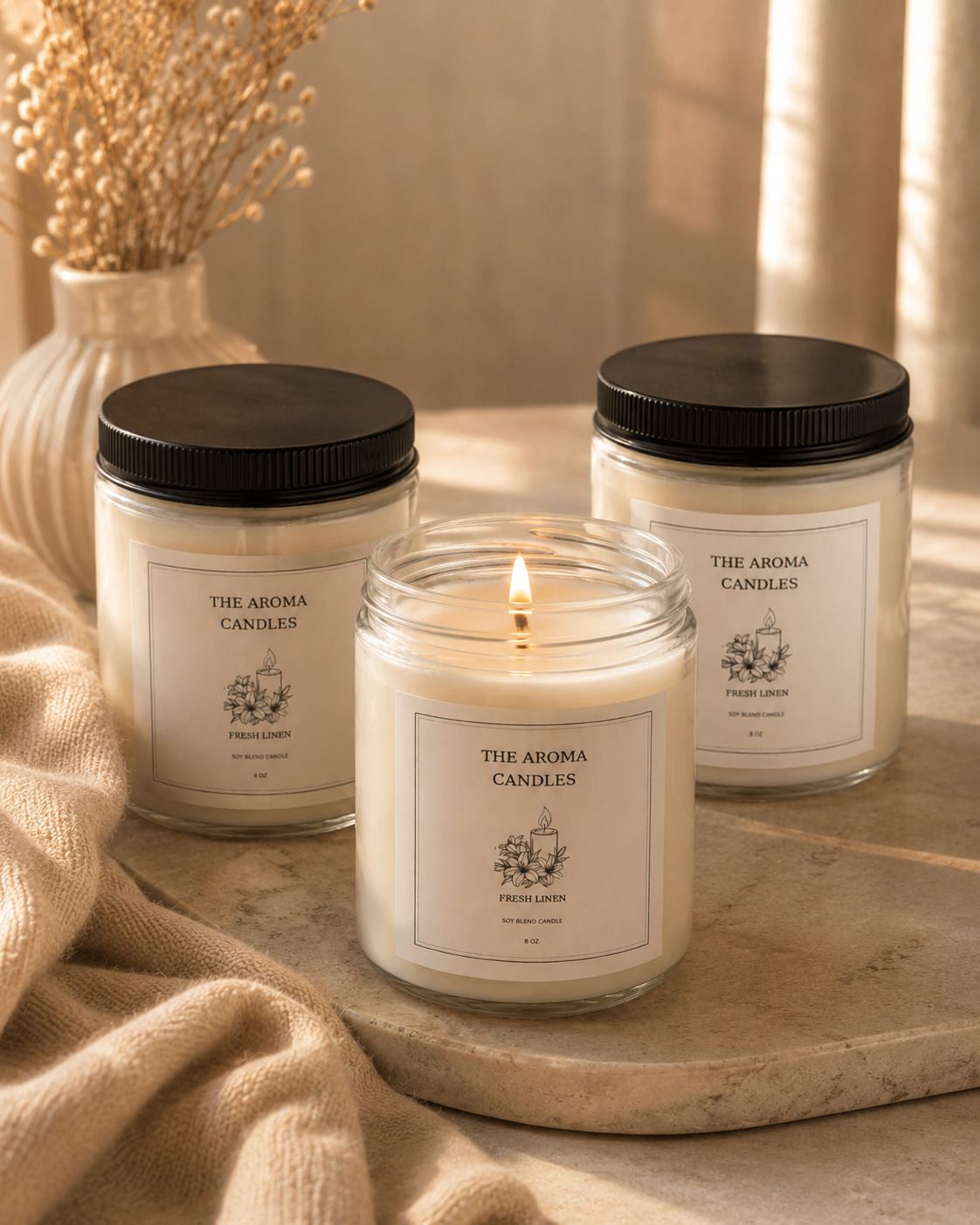 Fresh Linen Soy Blend Candle Set – 3 Pack